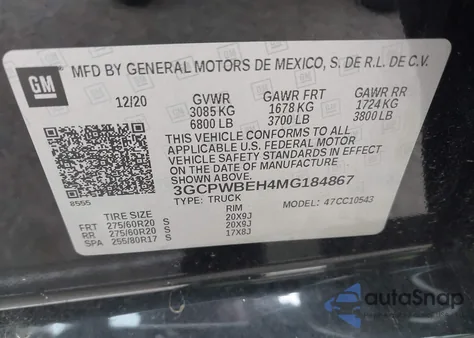 2021 Chevrolet Silverado 1500 2Wd Short Bed Custom z USA, uszkodzony, nr VIN 3GCPWBEH4MG184867